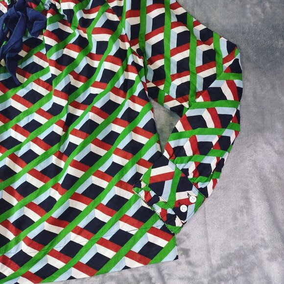 J.Crew Womens Geometric Print Peasant Blouse S Multicolor Bow Tie Boho Top - Picture 4 of 9